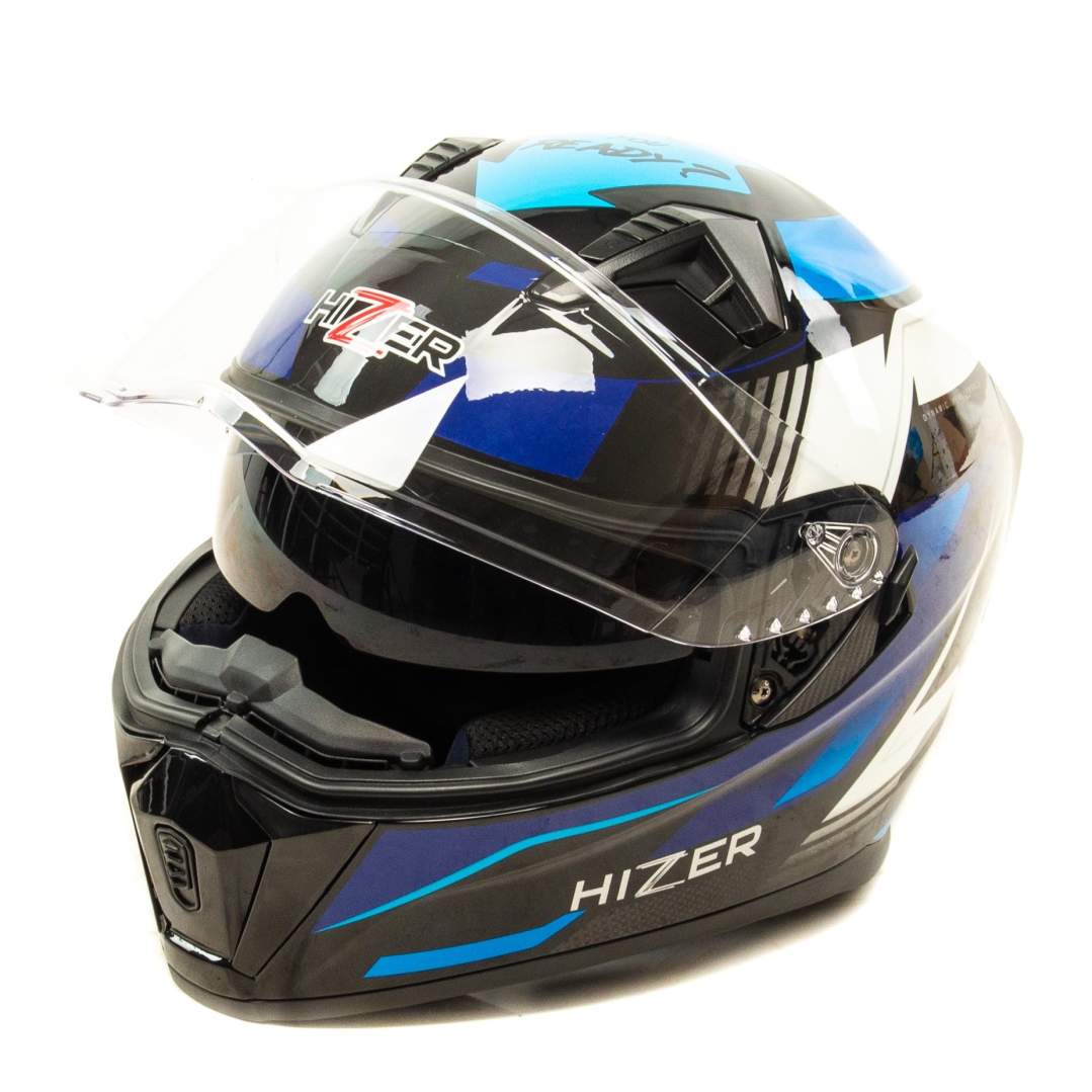 Шлем мото интеграл HIZER J5320 №1 (XL)  black/blue (2 визора)